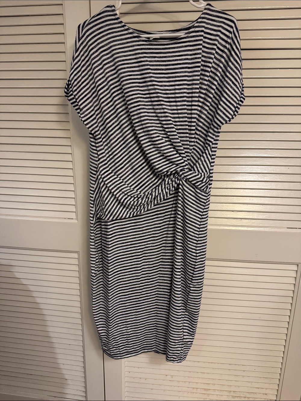 GAP Navy and White Striped Knot-Front Midi Dress